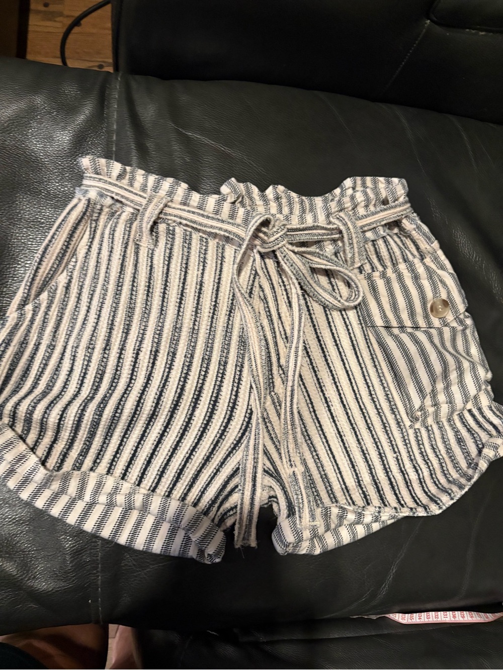 Free People Striped Tie-Waist Bermuda Shorts - Navy & White w/ pockets & stretch